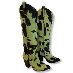 Steve Madden Green and Black Cow Print, cow hair, Women's Cowboy Boots size 8